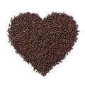 Pure chocolate sprinkles in heart shape on white background Royalty Free Stock Photo