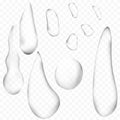 Pure clear water drops or raindrops realistic set isolated. vector 3d illustration.