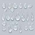 Pure clear water drops realistic isolated set. Vector Royalty Free Stock Photo