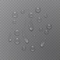 Pure clear water drops realistic set isolated on transparent background, vector illustration Royalty Free Stock Photo