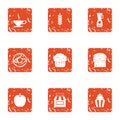 Pure coffee icons set, grunge style