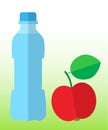 Pure drinking spring water in a bottle and a juicy red apple are a symbol of a healthy lifestyle and good nutrition