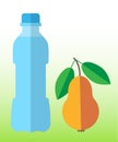 Pure drinking spring water in a bottle and juicy ripe orange pear are a symbol of a healthy lifestyle and good nutrition