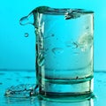 Pure drinking water with splashes in a round glass on a light green background Royalty Free Stock Photo