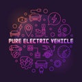 Pure electric vehicle round vector colored line illustration