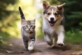 The Playful Dog and Curious Kitten, Unlikely Best Friends AI Generated Illustration