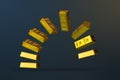 Pure Gold Bars ingots creating circle shape on solid finance banner theme