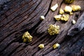 Pure gold ore on wood Royalty Free Stock Photo