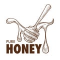 Pure honey dripping around a dipper sketch art with text