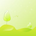 Pure illustration of summer landscape in shades of green tree