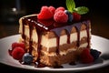 Pure indulgence a slice of triple layer chocolate cake to satisfy cravings