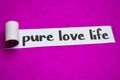 Pure Love Life text, Inspiration, Motivation and business concept on purple torn paper Royalty Free Stock Photo