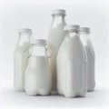 Pure milk beverage in pasteurized bottles is a natural food for a healthy, isolated on white background