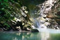 Pure mysterious mountain lake among southern jungle forests