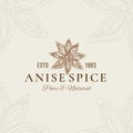 Pure and Natural Anise Abstract Vector Sign, Symbol or Logo Template. Anise Flower Star Sillhouette with Retro