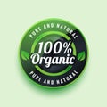 Pure and natural organic label or badge design Royalty Free Stock Photo