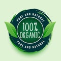 Pure and natural organic label or sticker design Royalty Free Stock Photo