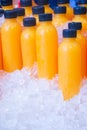 Pure orange juice in  plastic bottles Royalty Free Stock Photo