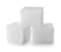 Pure refined sugar cubes isolated on white