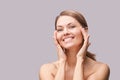 Pure skin care mature beauty portrait. Cosmetology plastic foundation