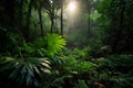 Pure Tropical Rainforest Landscape at Sunrise. Generative Ai