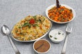 Vegetable biryani, paneer butter masala curry