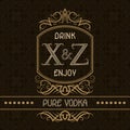 Pure vodka label design template. Patterned vintage monogram with text on seamless pattern background Royalty Free Stock Photo