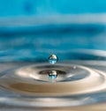 Pure water droplet splashing on water surface