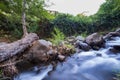 Pure water stream flowing over rocky mountain terrain in the Kakopetria forest,  Troodos, Cyprus Royalty Free Stock Photo