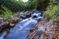 Pure water stream flowing over rocky mountain terrain in the Kakopetria forest,  Troodos, Cyprus Royalty Free Stock Photo