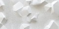 A pure white background with a series of geometric hexagons arranged in an abstract pattern. The