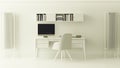 Pure White Contemporary Home Office Setup Interior Design Royalty Free Stock Photo