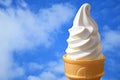 White Vanilla Soft Serve Ice Cream Cone Against Sunny Blue Sky Royalty Free Stock Photo