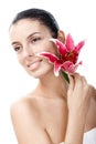 Pure young female face with lily Royalty Free Stock Photo