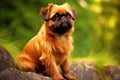 Purebred purebred beautiful dog breed Brussels Griffon, background nature.