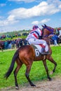 Purebred horse and jockey at traditional race event for Todorov day Bulgaria Royalty Free Stock Photo