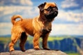 Purebred purebred beautiful dog breed Brussels Griffon, background nature.