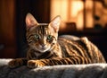 Purebred Toyger cat on the couch