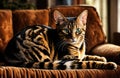 Purebred Toyger cat on the couch