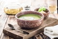 Puree cream soup of green leaf lettuce, spinach and cheese Royalty Free Stock Photo