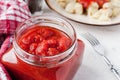Pureed tomatoes in a glass jar Royalty Free Stock Photo