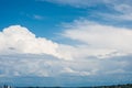 Beautiful clear blue sky with layers of white clouds flying by Royalty Free Stock Photo