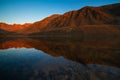 The purest glacial mountain lake at sunset