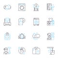 Purging linear icons set. Cleanse, Eliminate, Exorcise, Remove, Evacuate, Dump, Discard line vector and concept signs