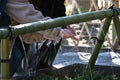 The purification fountain `Chozuya` in the Japanese shrine. Royalty Free Stock Photo