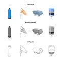 Purification, water, filter, filtration .Water filtration system set collection icons in cartoon,outline,monochrome