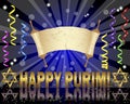 Purim background with Torah scroll.