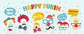 Purim banner template design, Jewish holiday vector illustration . happy Purim in Hebrew. vector illustration- Happy