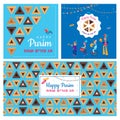 Purim banners background template design, Jewish holiday vector illustration . Happy Purim in Hebrew vector.