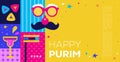 Purim Carnival- Jewish holiday. clown masks, decoration, clown and confetti.